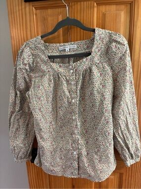 The Main Street Exchange Cream Floral Button-Front Blouse